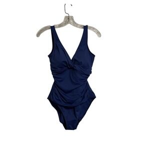 Ralph Lauren Black Label Slimming Blue One Piece‎ Twist V-neck Swimsuit 6 NWOT